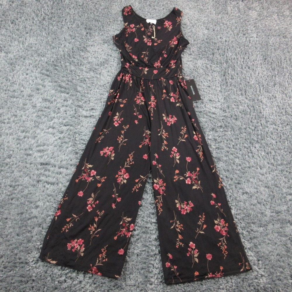 Korye Dailylook Jumpsuit Womens Small Black Floral Wide Sleeveless V Neck NWT